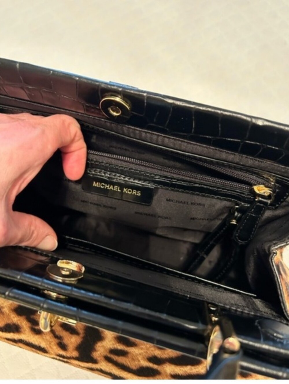 Michael Kors Leopard Print Satchel with Black Trim and Gold Hardware - Picture 8 of 11